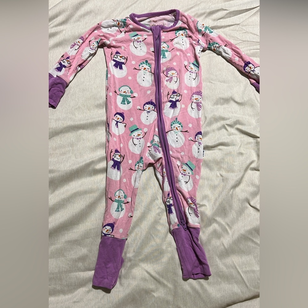Little sleepies size 3-6 months, Pink and Purple Snowman sleeper
